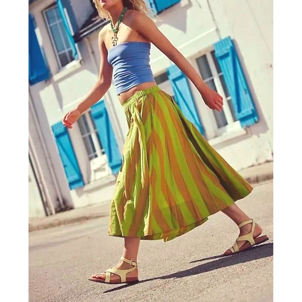 Free People Lowen Stripe Cotton Midi Skirt Women Medium NWT